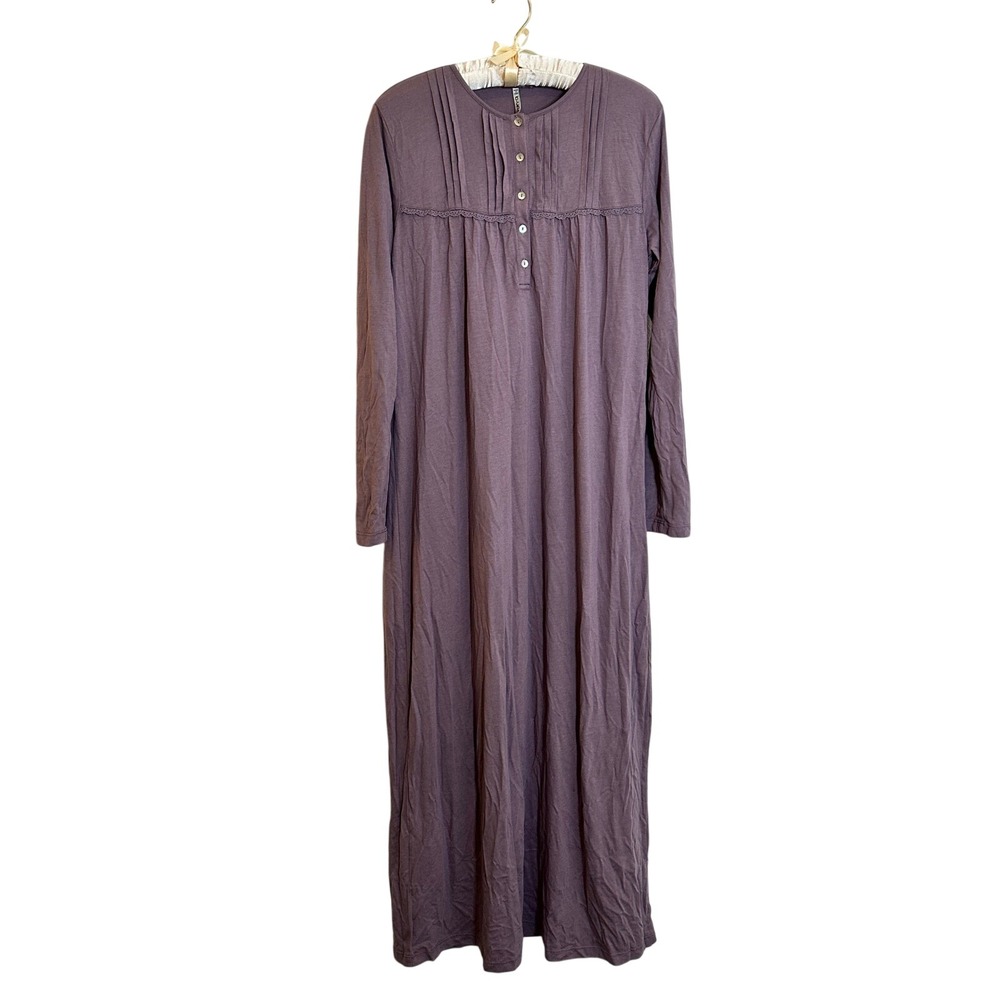 Women's Long Sleeve Cotton Nightgown - Plum